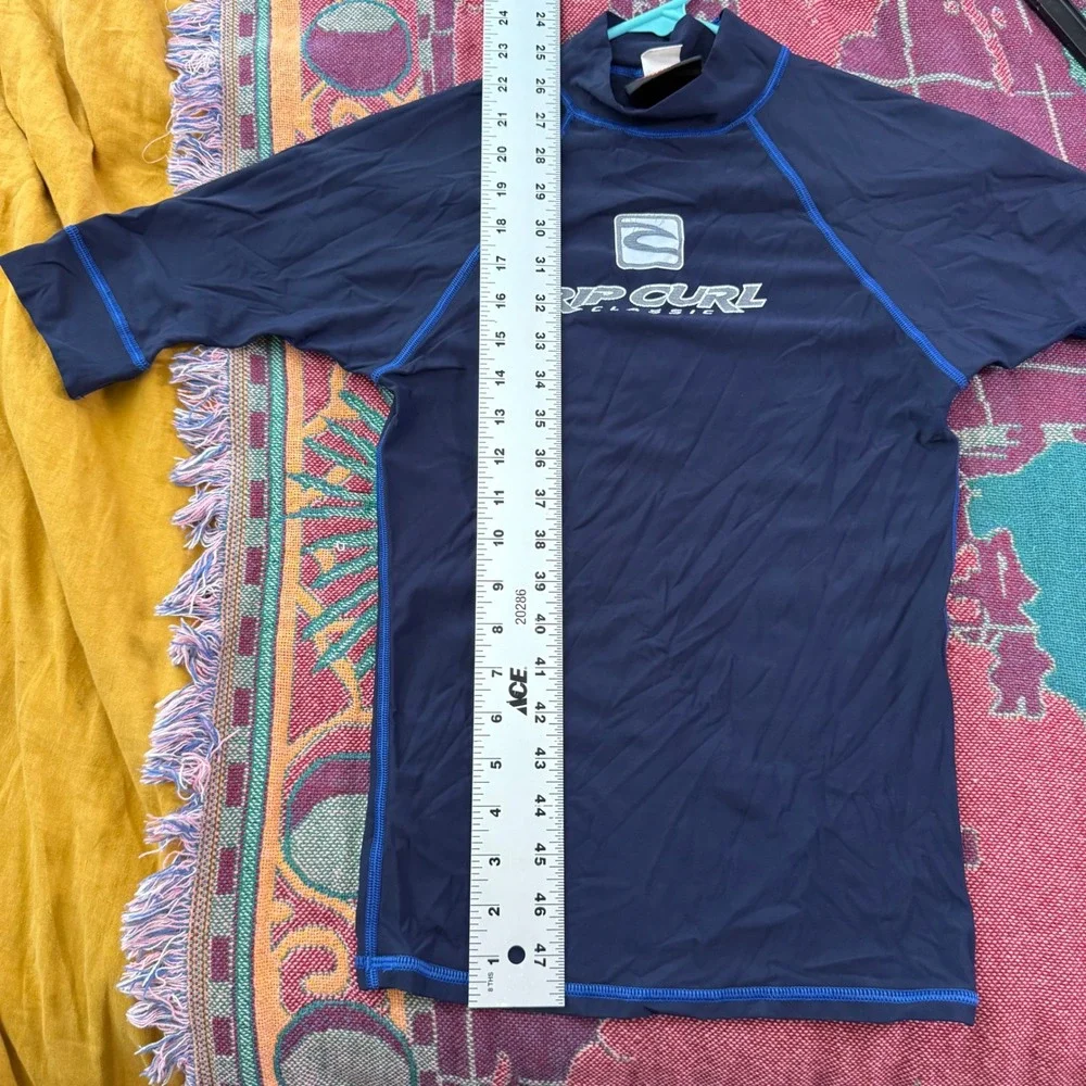 Vintage Rip Curl Classic Rash Guard Navy Blue Short Sleeve Surf Shirt Mens Small